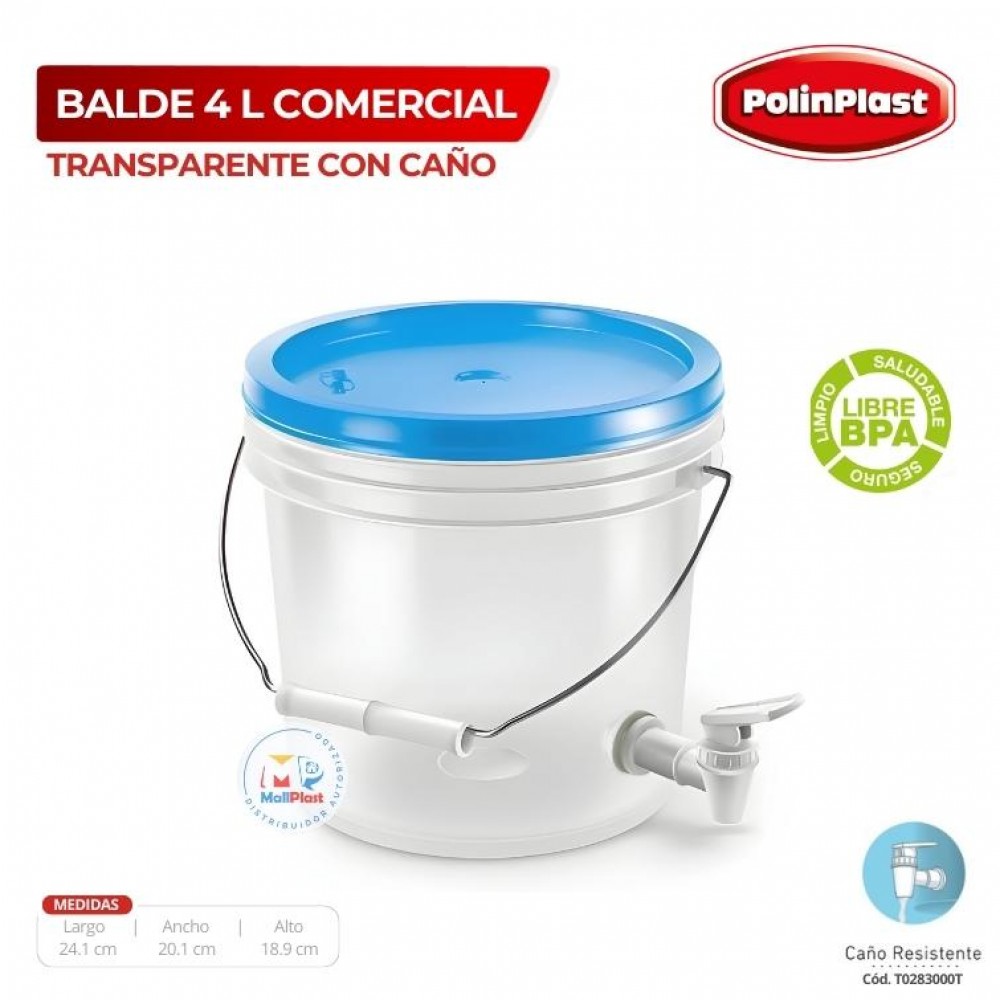 Balde 1 Galon Transparente C/Tapa Comercial C/Caño