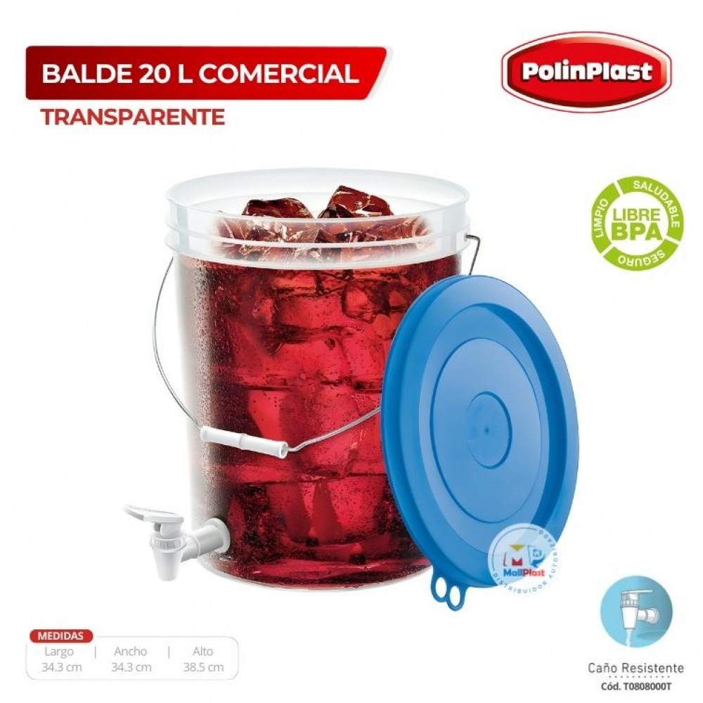 Balde 20 L Transparente C/Caño y Asa de Metal