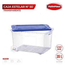 CAJA ESTELAR N° 50 TRANSPARENTE C/TAPA COLOR C/ RUEDAS (35 Lts)