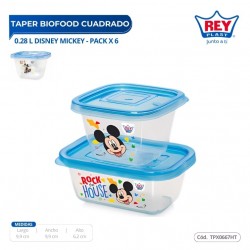 TAPER BIOFOOD CUADRADO 0.28 L DISNEY MICKEY - PACK X 6