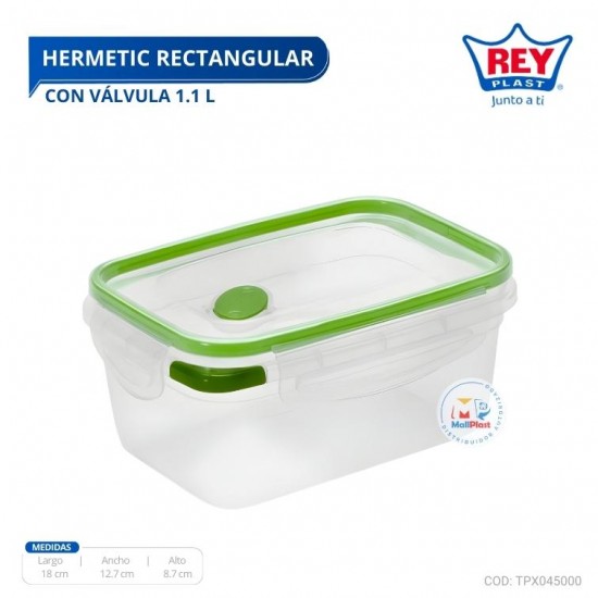 HERMETIC RECTANGULAR C/ VALVULA 1.1 L HERMETIC RECTANGULAR C/ VALVULA 1.1 L
